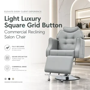 Waterproof PVC Leather Salon Reclining Chair Commercial Grade Barber Styling Station Chair Adjustable Headrest