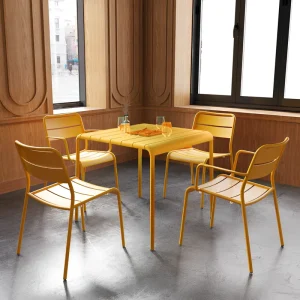 Waterproof Stackable Aluminum Metal Yellow Outdoor Bar Set Modern Commercial Courtyard Table and Stools for Hotel Restaurant