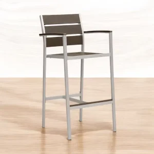 Waterproof and Mold Proof Modern Minimalist Aluminum Outdoor Bar Stools High Chair with Armrest for Bar Outdoor Restaurant