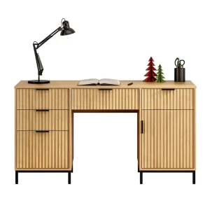 Wave patterned Executive Desk and Filing Cabinet with Metal Base
