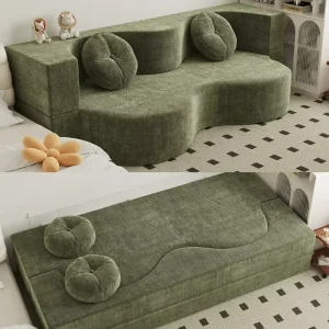 Wavy Fabric Convertible Sofa Bed Modular Floor Lounge Couch for Living Room Bedroom Small Apartment Modern Soft Home Furniture