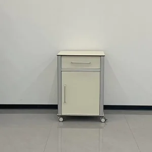 Wear Resistant HPL Ward Nightstand Galvanized Steel Drawer Silent Slide Damped Door Hospital Bedside Cart