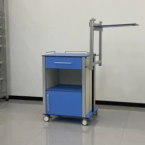 Wear resistant HPL Ward Bedside Storage Cabinet Pull out Adjustable Dining Table Damped Drawer Slides Medical Patient Nightstand