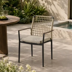 Weatherproof Hotel Restaurant Outdoor Aluminum and Rattan Garden Furniture Patio Dining Chair With Woven Rope