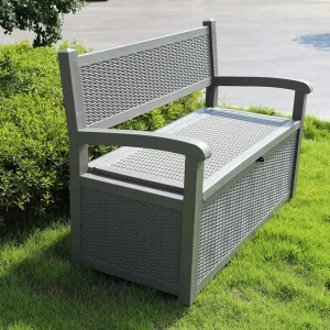 Weatherproof Modern Plastic Outdoor Garden Storage Bench Armrest Seat for Patio and Villa Storage Box
