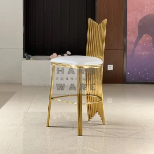 Wedding Banquet Event White Leather Gold Stainless Steel High bar Stools