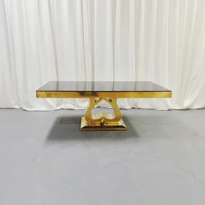 Wedding Banquet Restaurant Furniture Small House Golden Heart Stainless Steel Tea Table Event Party Decoration Event Table