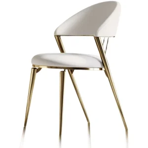 Wedding Dining Room Modern Beige Leather Dining Chairs Gold Legs Metal Guest Chairs for Hotel Events Gold Hotel Chairs