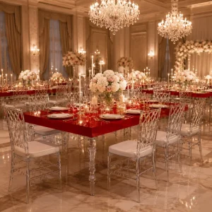 Wedding Furniture Crystal Transparent Rectangle Red Acrylic Wedding Party Banquet Dining Table for Wedding Event Decor