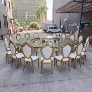 Wedding Round Gold Stainless Steel Bridal Groom Dining Table Mirror Glass Desktop Wedding Decoration Dining Table
