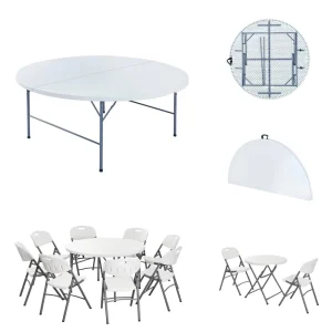 Wedding Table for Bride and Groom Events Outdoor Round Dining Table Banquet Folding Tables and Chairs