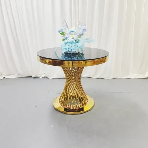 Wedding banquet stainless steel cake table tempered glass base bracket circular sweetheart dining table