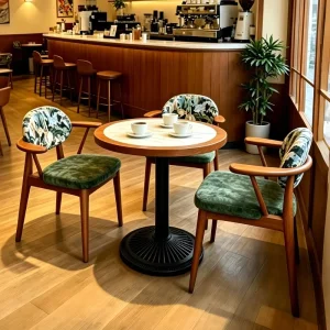 West Restaurant Solid Wood Modern Eco Friendly Durable Dining Table Cafe Dessert Shop Table Booth Bar Table Chair Set