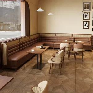Western Restaurant Solid Wood Booth Dining Table and Chair Set Tea House Hot Pot Restaurant Chinese Retro Rattan Half Round Boot