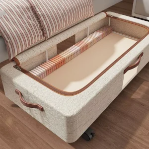 Wheeled Foldable Waterproof Linen Printing Under Bed Storage Box Large Capacity Household Clothing Organizer Student Storage