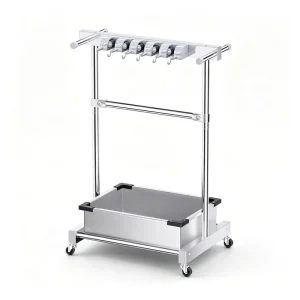 Wheeled Stainless Steel Mop Holder Stand with Push Handle for Commercial Use