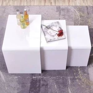 White 3 Tables High Gloss Multi functional Nesting Coffee Tables Island Display Table Stand for Clothing Store