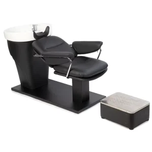 White Basin Black Chair Modern Metal Salon Spa Hair Washing Chair Ceramic Basin Stainless Steel Frame High-density Sponge
