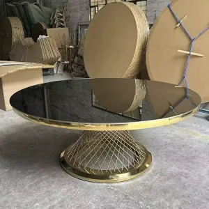 White Black Marble Countertop Stainless Steel Dining Table with Gold Base for Wedding Rent