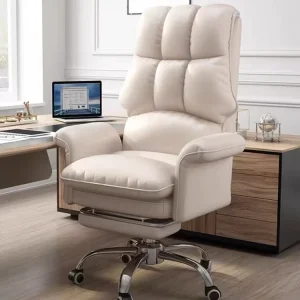 White Boss Chair Home Computer Chair Swivel Executive Ergonomic PU Leather Office Chair