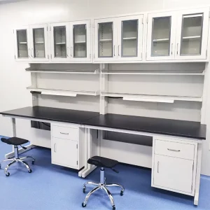 White Chemistry Laboratory Furniture Lab Work Table with Wall Cupboard Lab Bench Modular Workstations