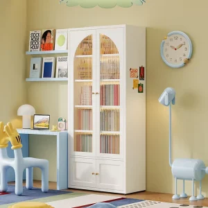 White Children’s Steel Bookshelf Metal Arched Bookcase Suitable for Small Space Studies