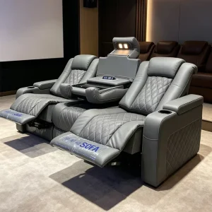 White Color 3seater Electric Cinema Sofa Home Theater Furniture Cinema Interior Home Theater Laydown Table Recliner Sofa Chair