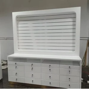 White Color Gel Make up Brush Cosmetics Storage Drawers Salon Furniture Lipstick Tables Nail Polish Wall Display Racks