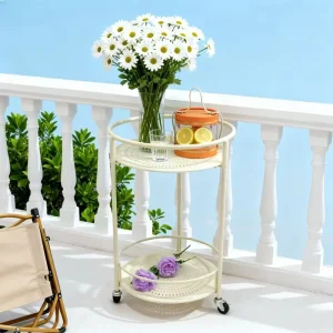 White Cream Metal Bar Cart for Home and Hotel Living Room Drink Trolley Storage Baskets