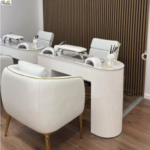 White Double Manicure Tables With Dust Collector Beauty Nail Station