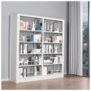 White Double-sided Steel Metal Bookshelf Used as Metal Bookshelf Furniture in Offices or School Libraries