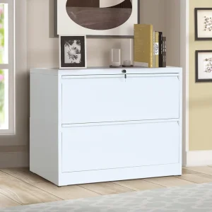 White Drawer Cabinet 2 Drawer File Cabinet with Lock Storage Metal Filing Cabinet