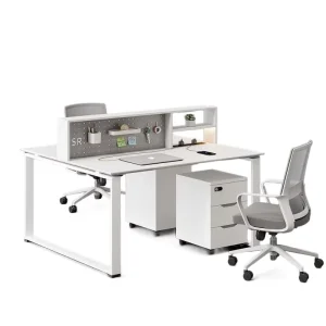 White Durable Modern Wooden Office Desk for Two Person Workstation for School and Workshop