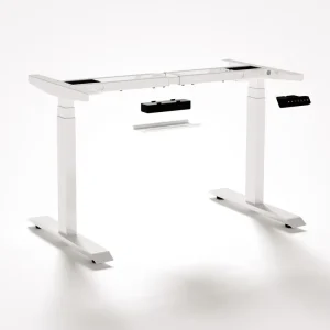 White Electric Height Adjustable Desk Smart Gaming Computer Desk for Home & Office with Floor Pads Wooden Tabletop