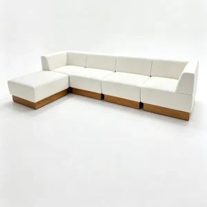 White Fabric Modular Sectional Sofa L Shaped Cube Combination Sofa Solid Wood Base Corner Sofa for Living Room Apartment