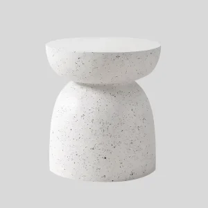 White Faux Terrazzo Modern Convertible Drum Table for Home Furniture Living Room Use