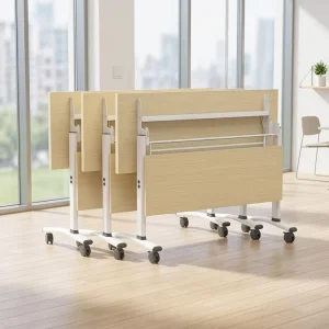 White Folding Conference Table Business Conference Room Tables with FlipTop Design Silent Wheels Portable for Trainings Offices