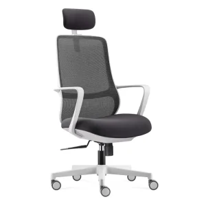 White Frame High Back Mesh Ergonomic Office Chair with Adjustable Headrest & Lumbar Support Swivel Desk Chair for Home Office