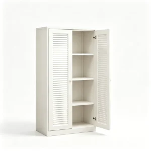 White Freestanding Louvered Door Bookcase Dustproof Iron Bookshelf Storage Cabinet Living Room Home Office Display Cabinet