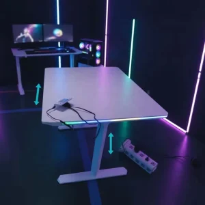 White Gaming Desk Frame Single Motor Electric Height Adjustable Extendable Width Steel Sit Stand Ergonomic Base for Game Room