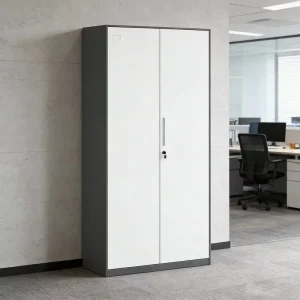 White & Grey 2 Door Steel Office Cabinet with Key Lock Durable File Storage for Office Warehouse & Home Office Organization