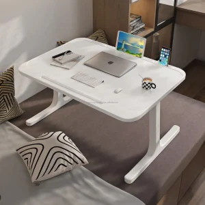 White Height Adjustable Dinner Table Mobile Computer Workstation Sit Stand Sofa Bed Side Laptop Desk with Swivel Panel