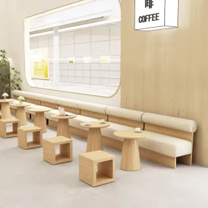 White Leather Nordic Booth Seating Set Dining Table and Chairs Solid Wood