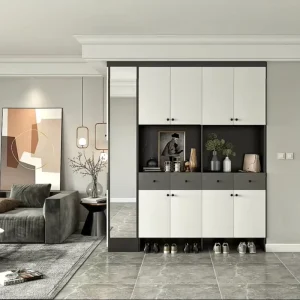 White Lockable Shoe Cabinet Modern Solid Wood Entryway Storage for Small Spaces Customizable Height