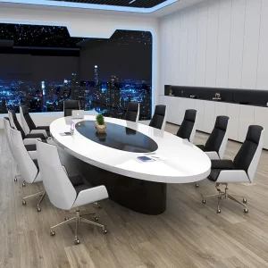 White MDF Modern Rectangle Conference Table with 20 Seater Chairs Commercial Office Furniture Durable Eco Friendly Design