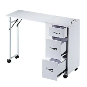 White MDF Nail Salon Nail Table with Storage Drawers and Folding Design for Commercial Use