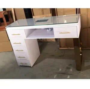 White Manicure Table Golden Manicure Table Glass Top Nail Table