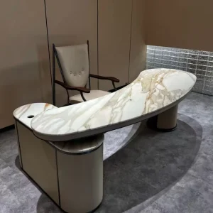 White Marble Coffee Table Golden Veins Modern Luxury Adjustable Height Eco Friendly for Home Living Room Custom