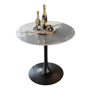 White Marble Four Bar Table Frother with Modern Design Stain Resistant Coating Black Legs Home Kitchen Bar & Cocktail Use