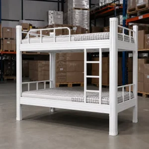White Metal Bunk Bed Heavy Duty Steel Double Decker Bed for Dormitory Apartment School Hostel Bedroom Space Saving Furniture